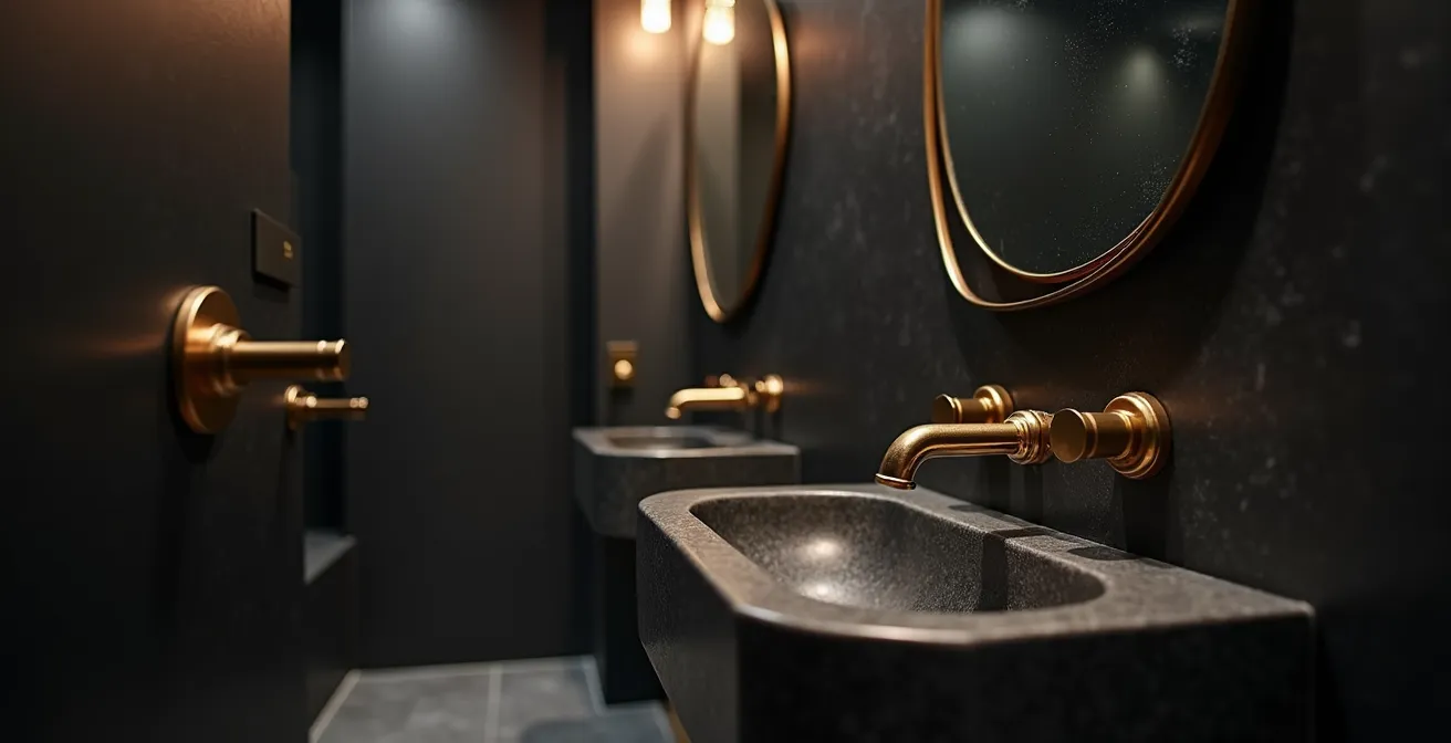 Baño pequeño con efecto joyero usando antracita en todas las superficies