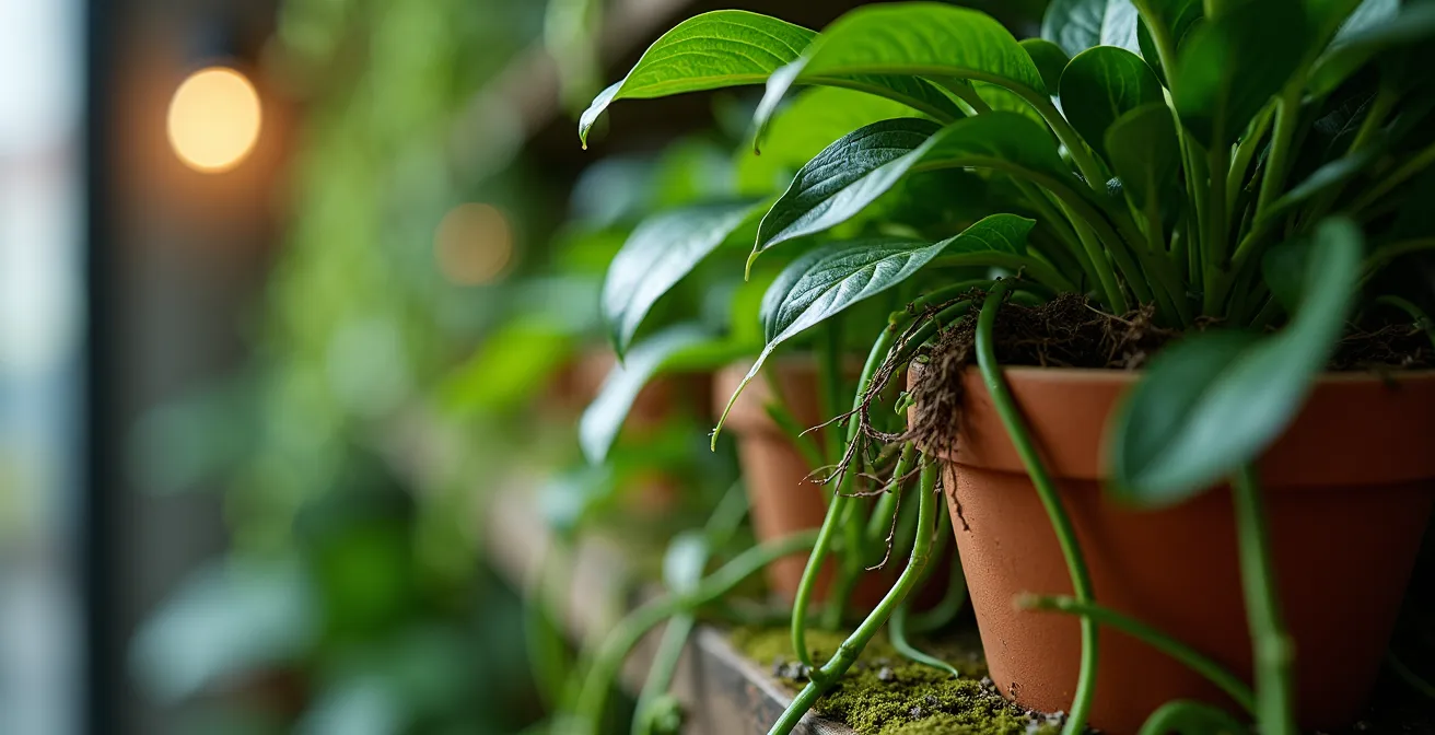 Jardín vertical interior con plantas de poca luz en apartamento pequeño