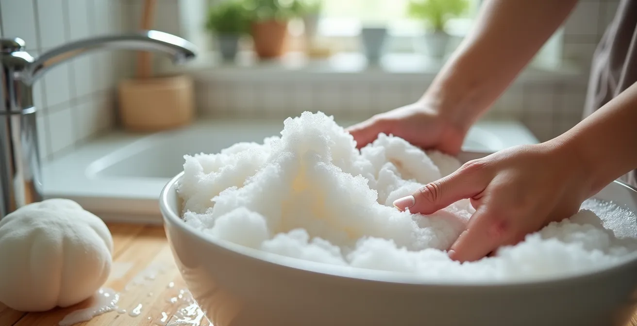 Proceso de lavado delicado de fundas de algodón orgánico con productos naturales