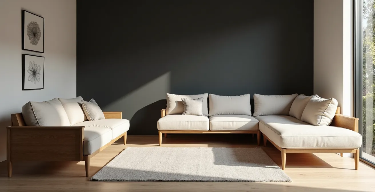 Salón con efecto de perspectiva atmosférica usando pared antracita