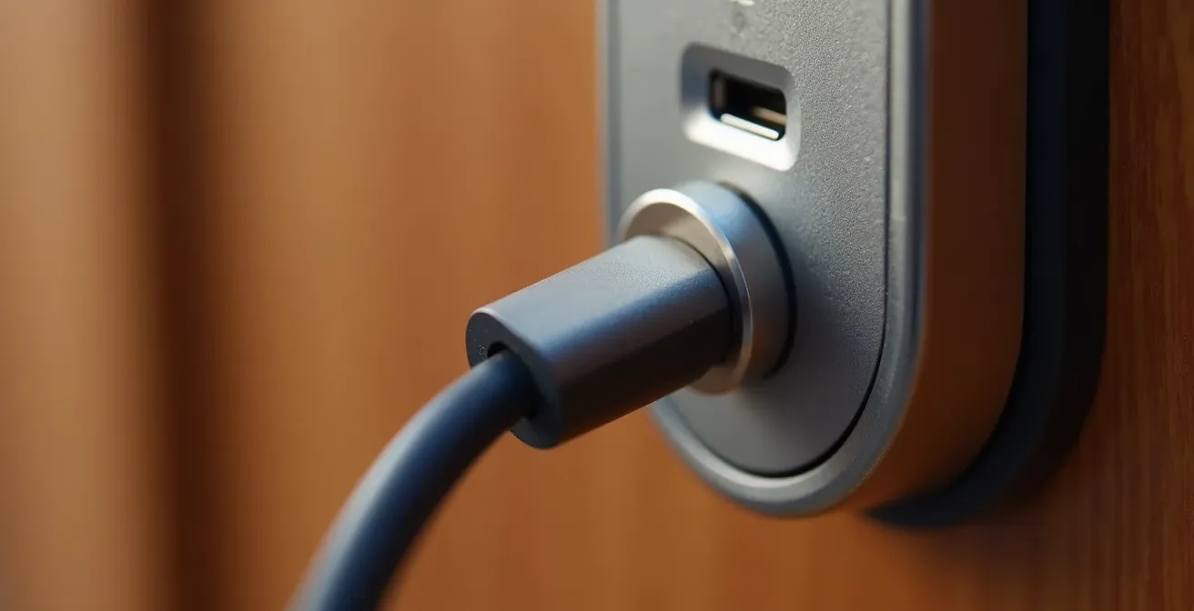 Puerto USB de emergencia en cerradura inteligente con power bank conectada