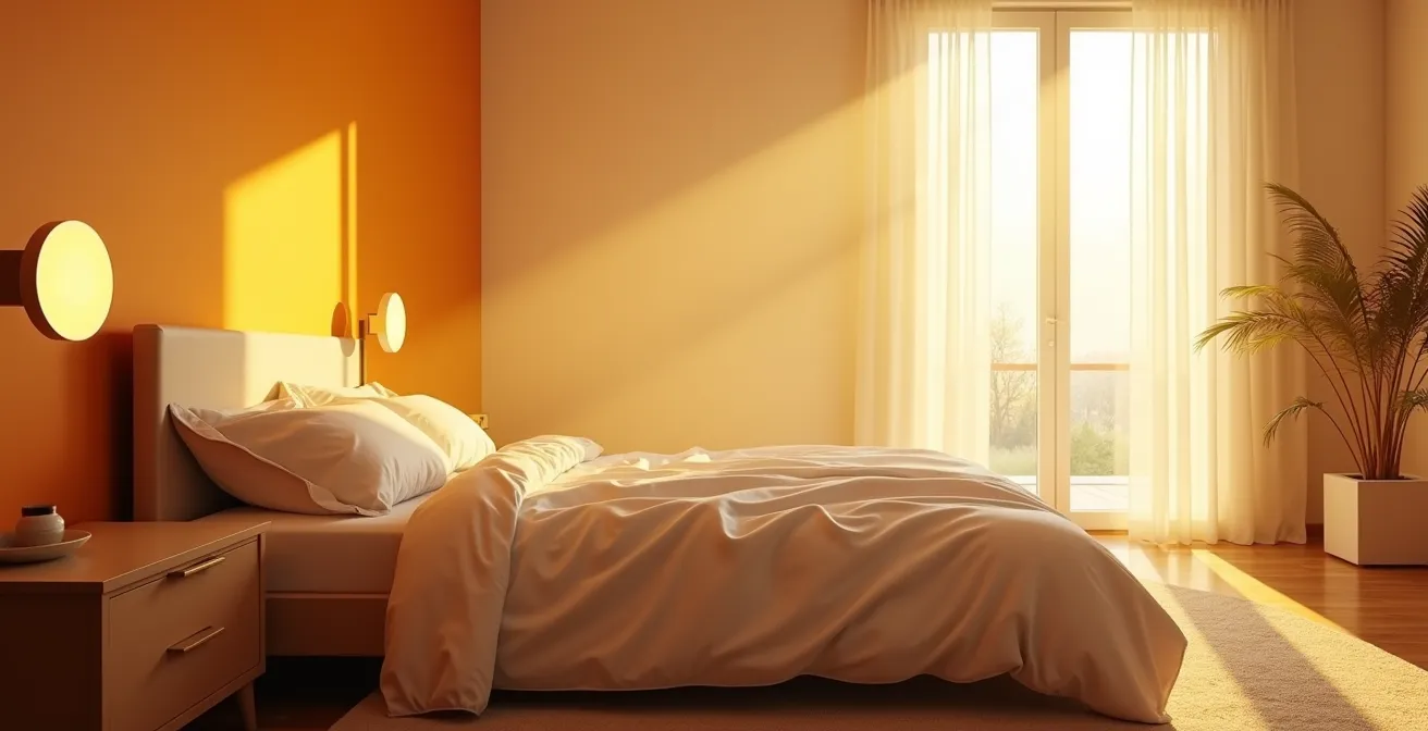 Habitación iluminada progresivamente con luz cálida simulando el amanecer natural