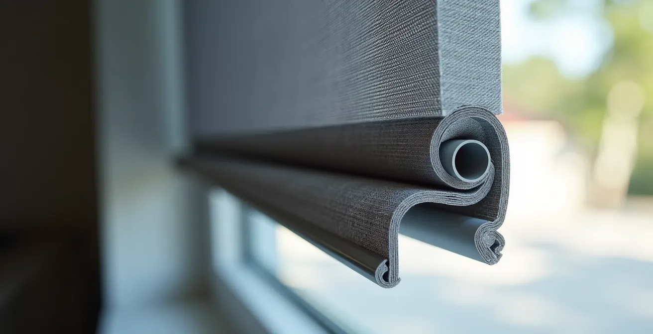 Sistema de doble capa con estor opaco y cortinas blackout montadas